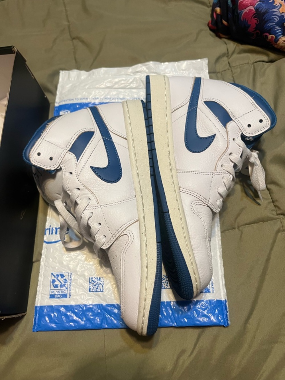 Nike Air Jordan White and Teal Blue High Top Sneakers